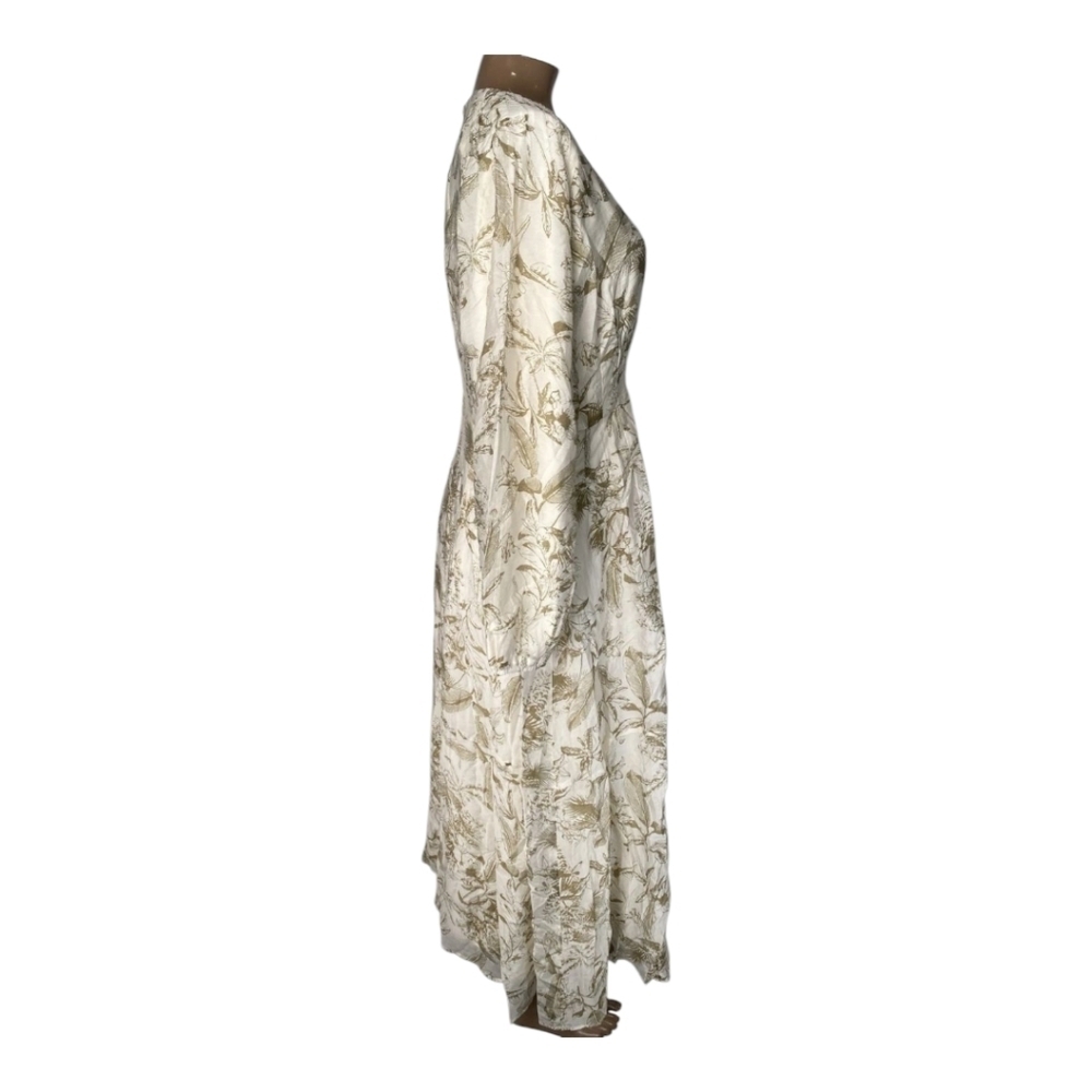 Static Womens Dress Beige Size XL Olive Leafy Print Long Sleeve Midi Fit & Flare - Picture 5 of 10